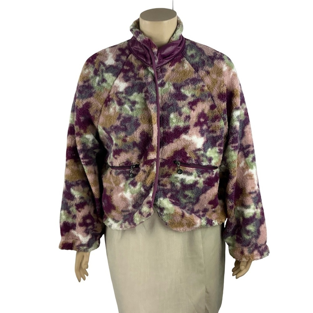Calme By Johnny Was Printed Fleece Jacket Purple Multi Size XL
